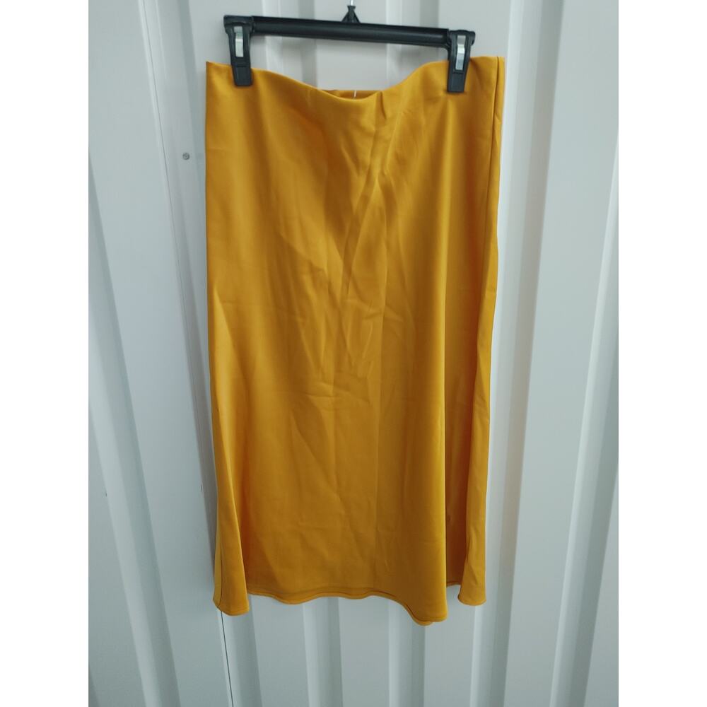 Rachel Zoe Womens Skirt Midi Satin Feel Sz 8 Mustard Yellow NWOT